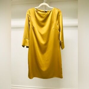 H&M Yellow Gold Dress Party Cocktail Boat Neck 3/4‎ Sleeves Women's Size US 2